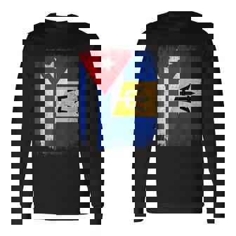 Half Cuba Barbados Flag Cuban Barbadian Pride Roots Long Sleeve T-Shirt | Mazezy