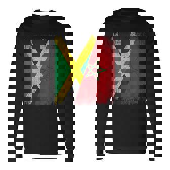 Half Jamaica Morocco Flag Jamaican Moroccan Pride Roots Long Sleeve T-Shirt | Mazezy