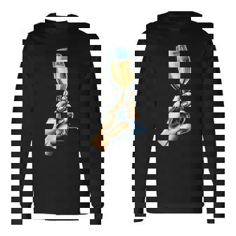 Hand Holding Champagne Glass Cheerful Toast Illustration Long Sleeve T-Shirt | Mazezy