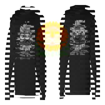 Handsome Sunflower Man With Mustache Beard Costume Long Sleeve T-Shirt | Mazezy