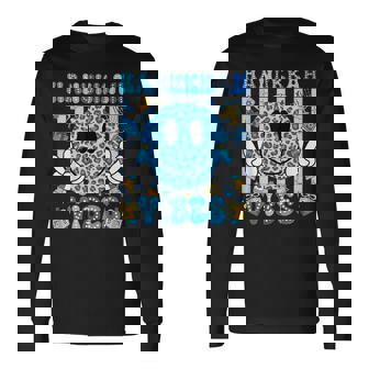 Hanukkah Vibes Groovy Smile Face Jewish Holiday Chanukah Long Sleeve T-Shirt | Mazezy