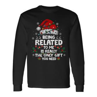 Hat Santa Lights Being Related To Me Christmas Pjs Long Sleeve T-Shirt - Thegiftio UK