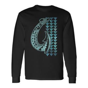 Hawaii Tribal Fish Hook Shark Th Hawaiian Maori Vintage Long Sleeve T-Shirt | Seseable FR