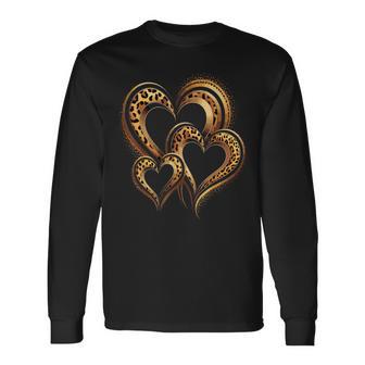 Hearts Print Love Leopard Cheetah Long Sleeve T-Shirt - Thegiftio UK