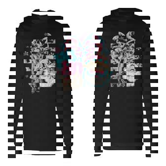 Ho Ho Ho Faux Crochet Leopard Santa Xmas Holiday Christmas Long Sleeve T-Shirt - Seseable