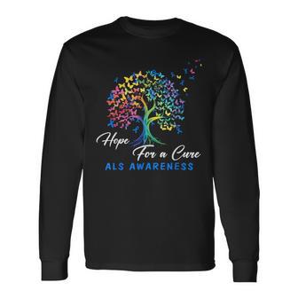 Hope A For Cure Als Awareness Tree Blue Ribbon Support Team Long Sleeve T-Shirt | Seseable UK