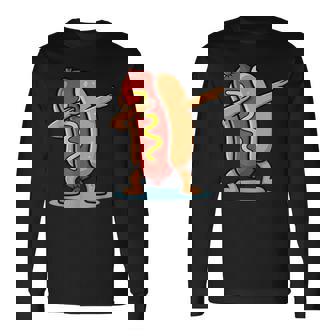 Hot Dog With Mustard Dabbing Long Sleeve T-Shirt | Mazezy