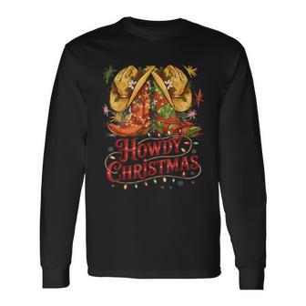 Howdy Christmas Western Xmas Cowboy Boots Long Sleeve T-Shirt - Thegiftio UK