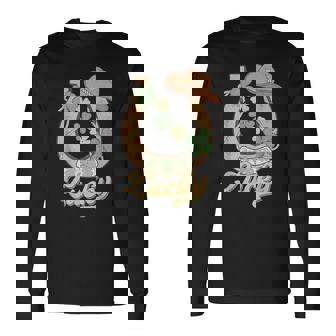 Howdy Cowboy Retro St Patrick's Day Lucky Horseshoe Western Long Sleeve T-Shirt | Seseable FR