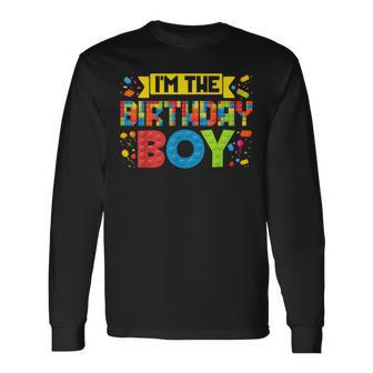 I'm The Birthday Boy Master Builder Building Bricks Blocks Long Sleeve T-Shirt - Thegiftio UK