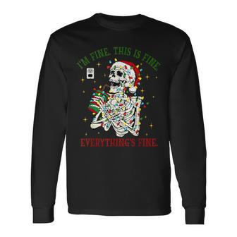 It's Fine I'm Fine Everything Is Fine Christmas Skeleton Long Sleeve T-Shirt - Thegiftio UK