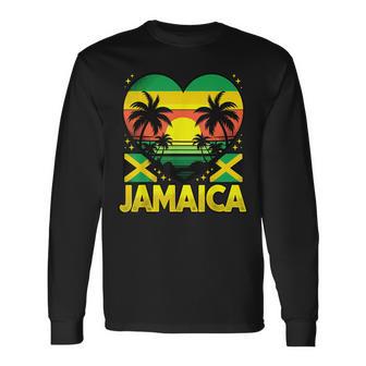 Jamaican Flag Heart Vintage Jamaica Long Sleeve T-Shirt | Mazezy