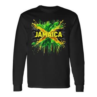 Jamaican Flag Splash Jamaica Long Sleeve T-Shirt | Mazezy
