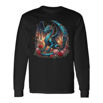 Japanese Dragon Butterflies Asian Roses Blossoms Dragon Long Sleeve T-Shirt - Thegiftio
