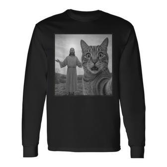 Jesus Cat Selfie Religious Meme Photo Long Sleeve T-Shirt - Monsterry