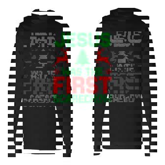Jesus Was The First-Scarecrow Reindeer Ugly Sweater Xmas Long Sleeve T-Shirt - Thegiftio