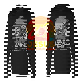 Jesus Has Your Back Jiu Jitsu レトロ クリスチャン メンズ レディース キッズ 長袖Tシャツ - Kawaiitshirt