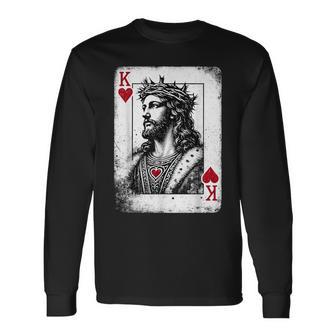 Jesus King Of Hearts Retro Religious Card Game Lover Long Sleeve T-Shirt - Seseable