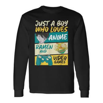 Just A Boy Who Loves Anime Ramen And Video Games Gaming Long Sleeve T-Shirt - Thegiftio UK
