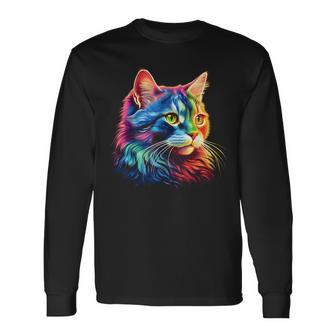 Katze Grafik Haustier Illustration Katze Langarmshirts - Seseable