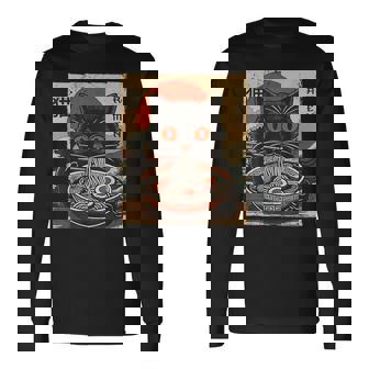 Kawaii Anime Cat Ramen Japanese Graphic Cat Lovers Long Sleeve T-Shirt | Seseable CA