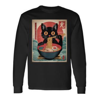 Kawaii Japanische Anime Katze Ramen Katze Essen Nudeln Langarmshirts - Geschenkecke