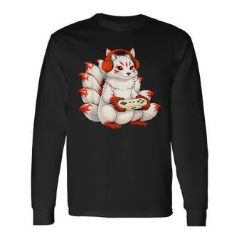 Kawaii Kitsune Gaming Jeuxidéo D'inspiration Japonaise Rétro T-shirt à manches longues - Cadeauxyz