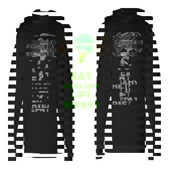 Keto Powerlifting Broccoli Eat Healthy Lift Repeat Long Sleeve T-Shirt | Mazezy