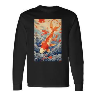 Koi Carpe Poisson Kawaii Cerisier Japonais Fleurakura Hokusai T-shirt à manches longues - Cadeauxyz