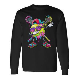 Lacrosse Ice Cream Drip Dabbing Sports Sprinkles For Boys Long Sleeve T-Shirt - Seseable