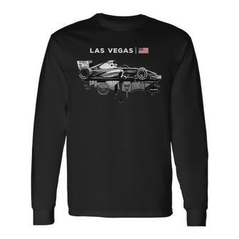 Las Vegas Racing Car Silhouette Usa Flag Long Sleeve T-Shirt | Mazezy