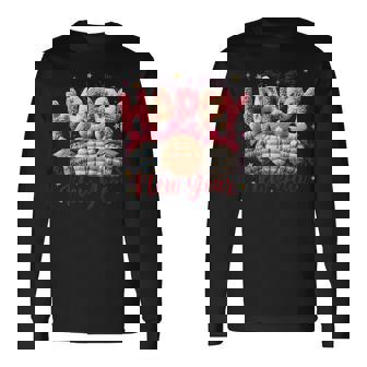 Latch Hook Yarn Crochet New Year 2026 Disco Ball Fireworks Long Sleeve T-Shirt | Mazezy