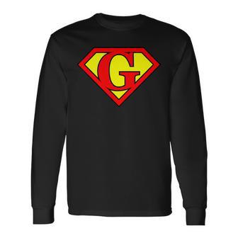 Letra Deuperhéroe Guper Letra Guper G G Letra Camiseta de manga larga - Regaloses