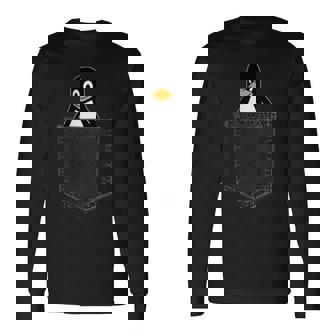 Linux Tux In A Pocket ポケットの中のlinuxタックス面白いペンギンsysadminit管理者 長袖Tシャツ - Kawaiitshirt