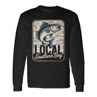 Local Southern Boy Fishing Camouflage Outdoors Long Sleeve T-Shirt | Mazezy