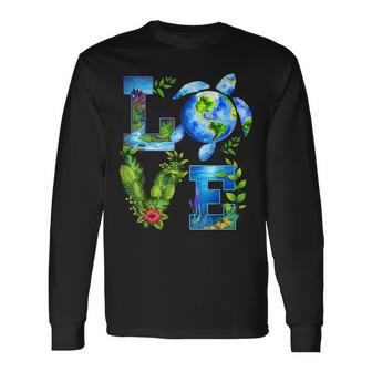 Love World Earth Day Planet Anniversary Earth Turtle Lovers Long Sleeve T-Shirt - Monsterry