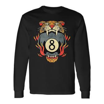 Lucky Leopard Traditional Tattoo 8 Ball Streetwear Vintage Long Sleeve T-Shirt - Thegiftio