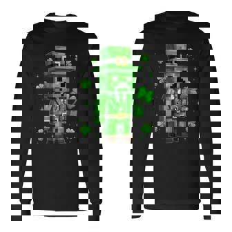 Lucky Leprechaun St Patrick's Day Video Game Pixel Long Sleeve T-Shirt - Monsterry