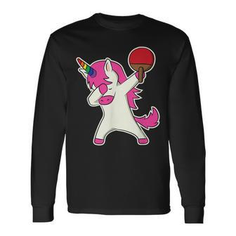 Lustig Tischtennis Dabbing Einhorn Tischtennispieler Langarmshirts - Seseable