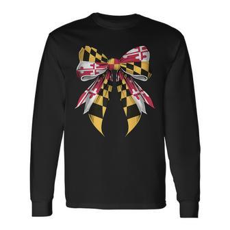 Maryland State Flag Coquette Ribbon Long Sleeve T-Shirt - Thegiftio UK