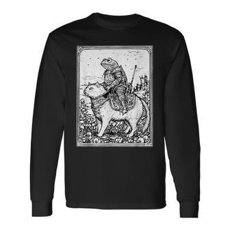 Medieval Frog Riding Cat Weird Goblin Frog Meme Retro Long Sleeve T-Shirt - Thegiftio UK
