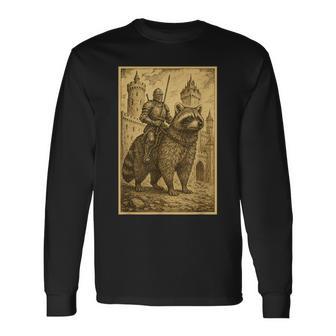 Medieval Knight Riding A Raccoon Surreal Long Sleeve T-Shirt - Thegiftio UK
