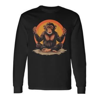 Meditation Monkey Spiritual Yoga Zen Buddha Hindu Buddhist Long Sleeve T-Shirt - Thegiftio UK