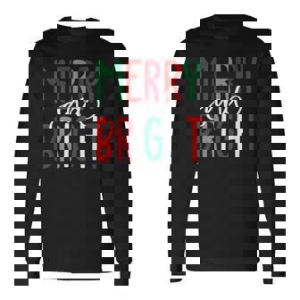 Merry And Bright Christmas Xmas Tree Pajamas Family Holiday Long Sleeve T-Shirt - Monsterry