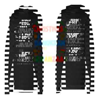 Merry Christmas Happy Hanukkah Happy Kwanzaa Jewish Long Sleeve T-Shirt | Mazezy