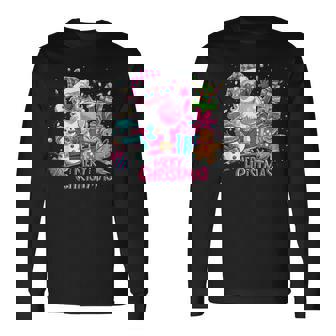 Merry Christmas Pink Santa Claus Vintage Retro Xmas Holiday Long Sleeve T-Shirt - Seseable