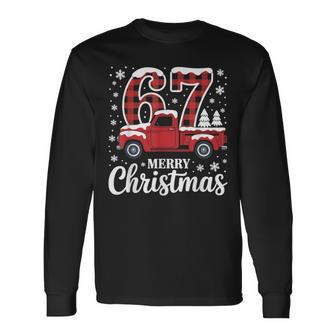 Merry Christmas Red Plaid Truck 67 Christmas Long Sleeve T-Shirt - Thegiftio UK