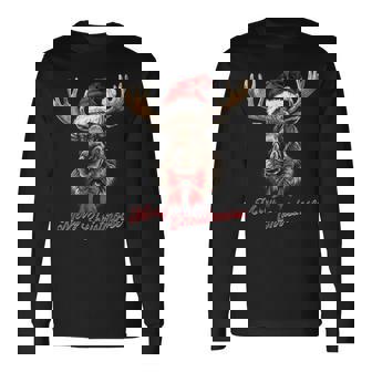 Merry Christmoose Santa Hat Christmas Holiday Moose Family Long Sleeve T-Shirt - Thegiftio