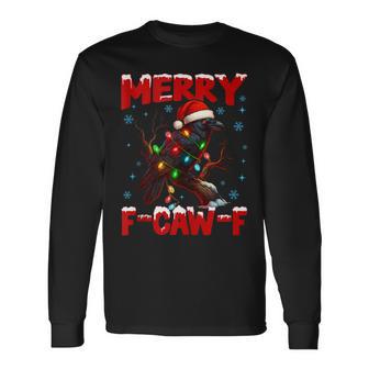 Merry F-Caw-F Christmas Black Crow Black Bird Meme Long Sleeve T-Shirt - Thegiftio UK