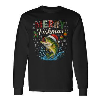 Merry Fishmas Hat Santa Fishing Merry Xmas Christmas Long Sleeve T-Shirt - Monsterry
